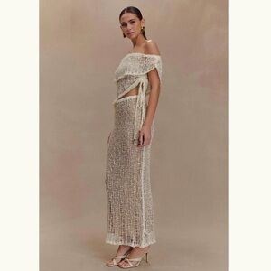 Meshki Cream Crochet Off-Shoulder Maxi Skirt and Top Size Small